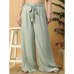 Oxolloxo Women Striped Smart Easy Wash Pleated Trousers-image-24
