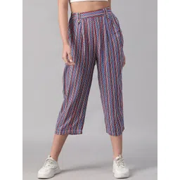 Oxolloxo Women Striped Smart Straight Fit Easy Wash Pleated Culottes-image-20
