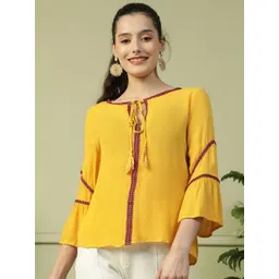 Oxolloxo Women Tie-Up Neck Bell Sleeve Casual Top-picture-31