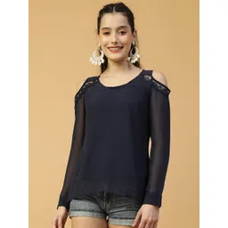 Oxolloxo Women V-Neck Cold Shoulder Lace Detail Top-picture-33
