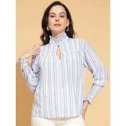 Oxolloxo Women Vertical Striped High Neck Cotton Top-picture-28