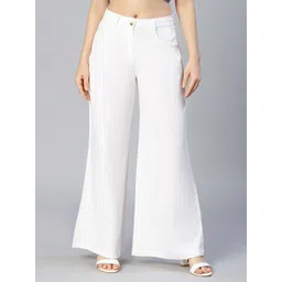 Oxolloxo Women White Mid-Rise Parallel Trousers-picture-17