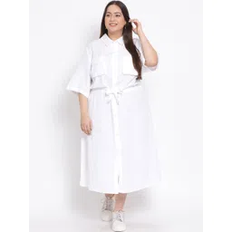 Oxolloxo Women White Solid Midi Shirt Dress-picture-42