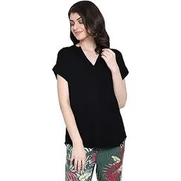oxolloxo Women V Neck Short Sleeves Printed Tops image 1