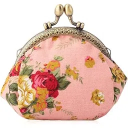 oyachic Coin Pouch Card Canvas Purse Clasp Closure Classic Rose Pattern Keys Wallet Gift Round (Pink)-picture-11