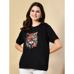 OYEEBRO Vibrant Artistic Cat Printed Round Neck Bio Finish Cotton T-shirt-picture-24