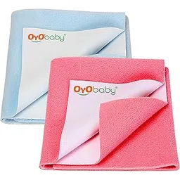 OYO BABY Extra Absorbent Waterproof Baby Dry Sheet | Quick Dry Sheet for New Born Baby Bed Protector, Soft & Breathable Rubber Sheet for Bed (Blue + Salmon Rose, Medium Combo 2)-picture-23
