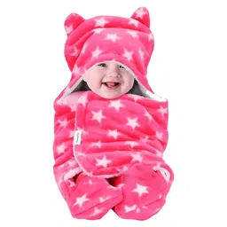 OYO BABY 3-in-1 Fleece Hooded Baby Blanket Wrapper -Pack of 1 (Baby Pink Star Printed) | All Season | 0-6 Months | Sleeping Bag | Great Gift | Bath Towel | Multipurpose Comforter-picture-10