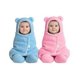 Oyo Baby All Season Hooded Wearable Blanket Cum Sleeping Bag Plain Pink and Blue Pack Of 2-picture-16