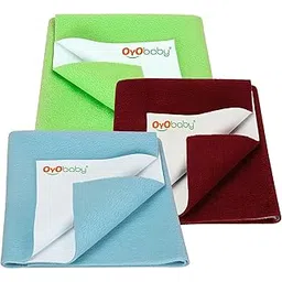 OYO BABY Anti-Piling Fleece Extra Absorbent Instant Dry Sheet for Baby, Baby Bed Protector, Waterproof Sheet, Small Size 50x70cm, Combo Pack of 3, Blue, Maroon & Light Green-picture-35