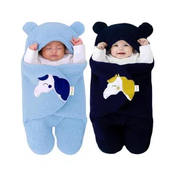 OYO BABY Fleece Lightweight Baby Blankets for New Born Combo of Hooded Super soft Wearable Unicorn | Blue + Dark Blue | Size - 70 x 70 cm-picture-14