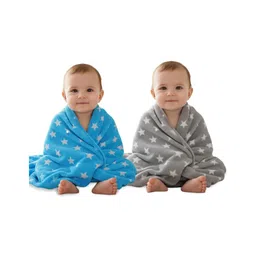 Oyo Baby Fleece Printed Single Crib Baby Blanket Star Printed Blue and Grey-picture-13