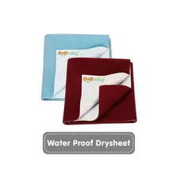 OyO Baby Infants Sky Blue & Maroon 2 Pieces Cotton Waterproof Bed Protector-picture-30