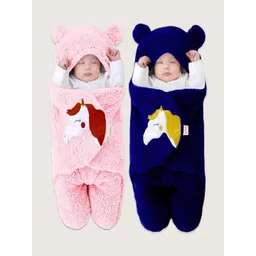 OyO Baby Pink & Navy Blue 2 Pieces Fleece Heavy Winter 553 GSM Single Bed Blanket-picture-13