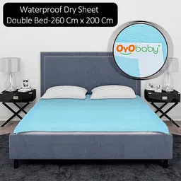 oyo baby Waterproof Sheet Bed Protector(Double Bed Size (260cm X 200cm), Blue) Rectangle Rectangle-picture-20