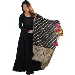 oyzo Pure ROMANSILK Chanderi Fabric Fully Flair Anarkali,with DUPPTA Set,Pent Ready to WEAR (in, Alpha, XS, Black)-picture-25