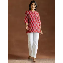 OZIA Women Floral Printed Mandarin Collar Cotton Top-picture-13