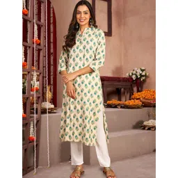 OZIA Women Floral Printed Mandarin Collar Kurta-picture-10