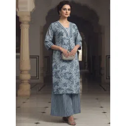 OZIA Women Floral Printed Regular Pure Cotton Kurta with Palazzos-picture-22