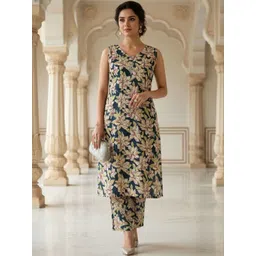 OZIA Women Floral Printed Regular Pure Cotton Kurta with Trousers-picture-21