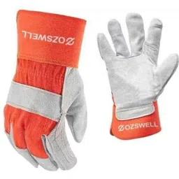 Ozswell 10 inch Rigger Canadian Palm Leather Red &a; White Welding Safety Gloves, Size: M (Pack of 5)-picture-25