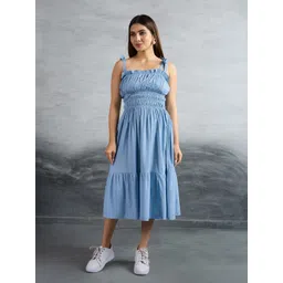 P D Silk Mills Women Shoulder Straps Smocked Fit & Flare Dress-picture-23