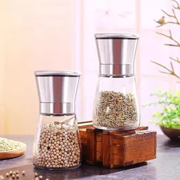 P Plus Fire Manual Salt and Pepper Mills Adjustable Ceramic Core Salt Grinder and Pepper Mill Stainless Steel Salt or Pepper Grinder Top Spice Mill Adjustable Coarseness (Set of 1) image 5