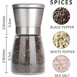 P Plus Fire Manual Salt and Pepper Mills Adjustable Ceramic Core Salt Grinder and Pepper Mill Stainless Steel Salt or Pepper Grinder Top Spice Mill Adjustable Coarseness (Set of 1) image 2