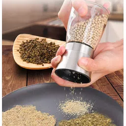 P Plus Fire Manual Salt and Pepper Mills Adjustable Ceramic Core Salt Grinder and Pepper Mill Stainless Steel Salt or Pepper Grinder Top Spice Mill Adjustable Coarseness (Set of 1) image 4