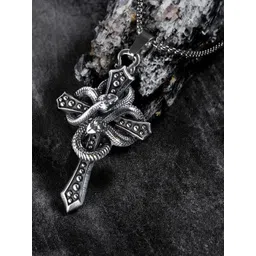 P. R. PRINTS Silver-Plated Stainless Steel Snake Wrapped Pendant With Chain-picture-30