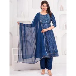 PAARDINI Floral Printed Panelled Thread Work Kurta With Trouser And With Dupatta-picture-38