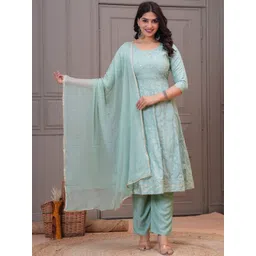 PAARDINI Women Ethnic Motifs Printed Round Neck Thread Work Kurta with Trousers & Dupatta-picture-40