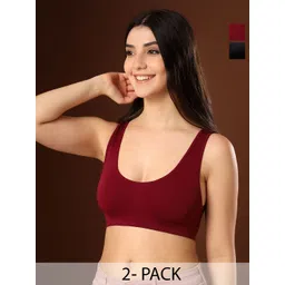 PAAVKI Pack of 2 Solid Self Design Full Coverage Non Padded Seamless Hosiery Sports Bra-picture-23