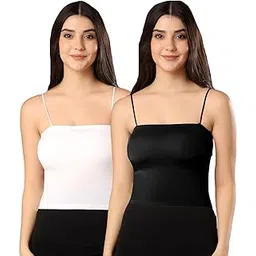 paavki Women Pack of 2 Cotton Lycra Lightly Padded Camisole Spaghetti Strap Seamless Bralette (Removable Pads) Stretchy Wire-Free Cami Tank Top-picture-18