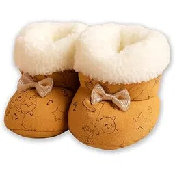Pack of 1 Cozy Steps Baby Booties with Bow, Orange Fleece Winter Boots, Plush Fur Trim, Teddy Bear Print, 0-12 Months, 1 Pair-picture-16