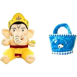 Pack of 2- Blue Plush Tote Bag for and Ganeshji soft toy-picture-25