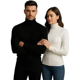 Pack of 2 Men's High Neck Ribbed Sweater Combo | Full Sleeve Turtle Neck Knit Pullover | Black & White Winter Wear-picture-33