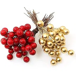 Pack of 50 Artificial Red Golden Berries Picks Fake Holly Berries for Christmas Xmas Decoration Christmas Decoration Items Christmas Tree Decoration Ornaments-image-40