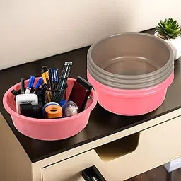 Pack of 6 Desk Organizer | Stationery Organizer Tub | Multipurpose Storage Organizer | Office Supplies Organizer for Pen-Pencil-Staplers | Desktop Organizer | 4 LTR | Pink & Brown-picture-32