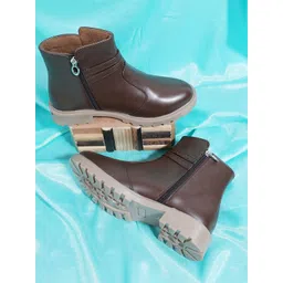 Padchin Women Monk Strap Block Heeled Zipper Closure Chunky Boots-picture-35