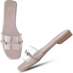 padchin Women's Transparent Square Toe Flats | Soft Stylish Slip-On Platform Slippers with Belt Design | Casual Classic Summer Sandals | Lightweight & Comfortable-picture-48