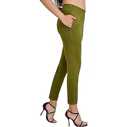 padmakshi Women's 100% Cotton Fabric Regular Fit Kurti Pants with Mobile Phone Pocket for Casual, Formal and Everyday Wear, Free Size (2XL) - Olive Green-picture-10
