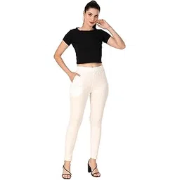 padmakshi Women's 100% Cotton Fabric Regular Fit Kurti Pants with Mobile Phone Pocket for Casual, Formal and Everyday Wear, Plus Size (2XL) - Cream-picture-12