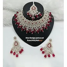 Padmawati Bangles Latest Stylish Fancy Plated Choker Necklace Jewellery Set for Women | With Earrings & Maang Tikka | CZ/AD Stones, Adjustable Design No CHOKER1232-picture-23