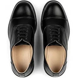 pagarkha Men’s Black Oxford Dress Shoes | Synthetic Leather Formal Lace-Up Shoes with Memory Foam Insole | PU Sole, Block Heel, Solid Pattern, Comfortable Business & Office Wear - BLMO-2-picture-43