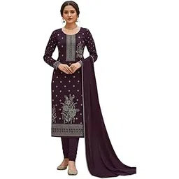 Pahaadi Women's Purple Embroidered Unistech Salwar Suit Set, Traditional Floral Pattern, Cotton Fabric, Churidar Style, With Dupatta-picture-31