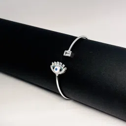 pahel - "the silver that shines" Mystic Evil Eye Kada with Protective Symbol | Stylish & Spiritual | Unisex Metal Bracelet image 1