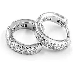 pahel - "the silver that shines" Men’s Hoop Studs with Sparkling Zirconia in Polished 925 Silver-picture-19