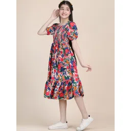 PaheliRani Girls Floral Printed Puff Sleeve Fit & Flare Dress-picture-16