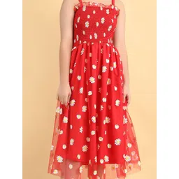 PaheliRani Girls Floral Printed Smocked Fit And Flare Midi Dress image 4